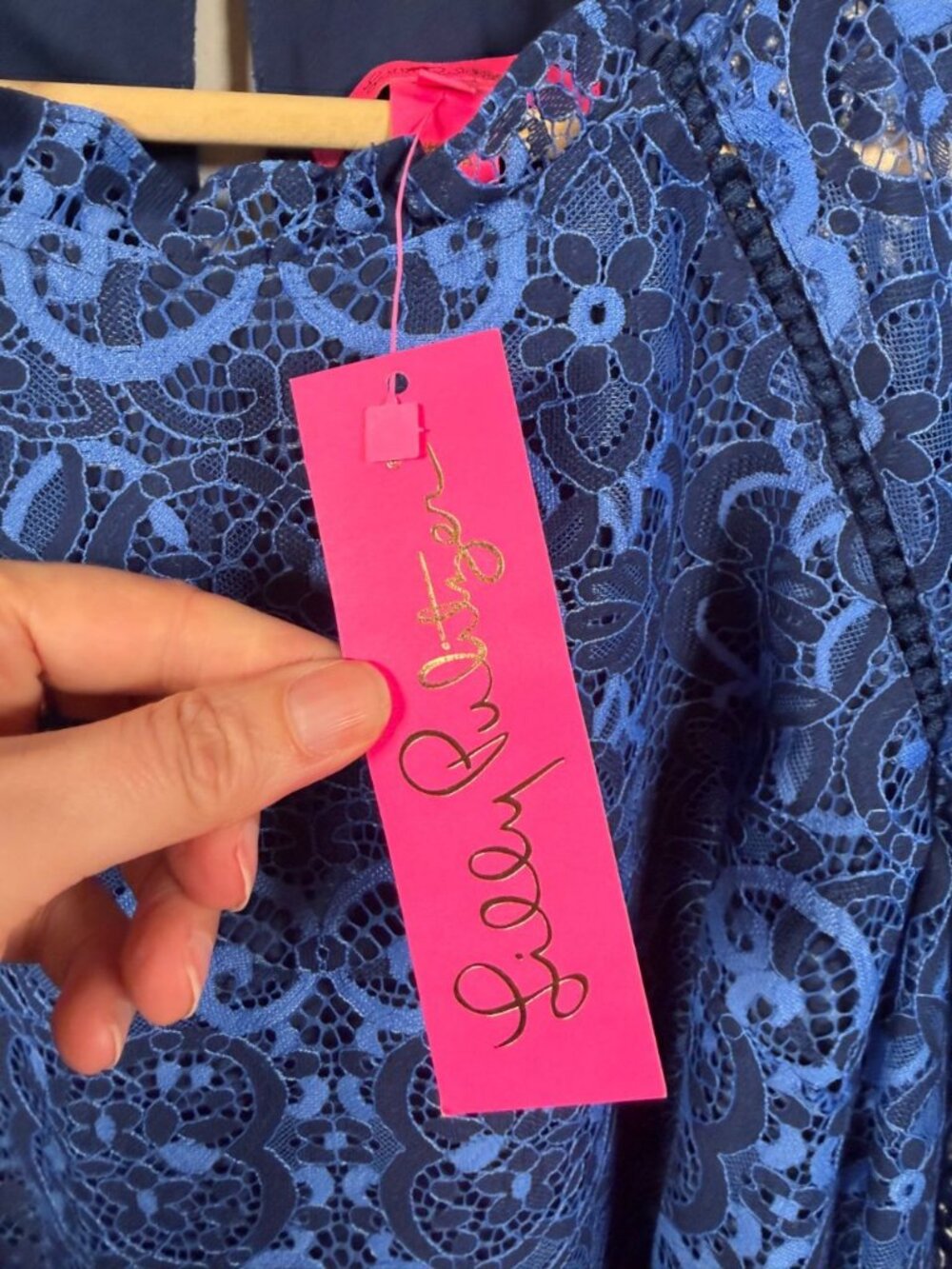 Lilly Pulitzer Averi Lace Long Sleeve Top Size Large Boca Blue Preppy Event - Picture 5 of 13